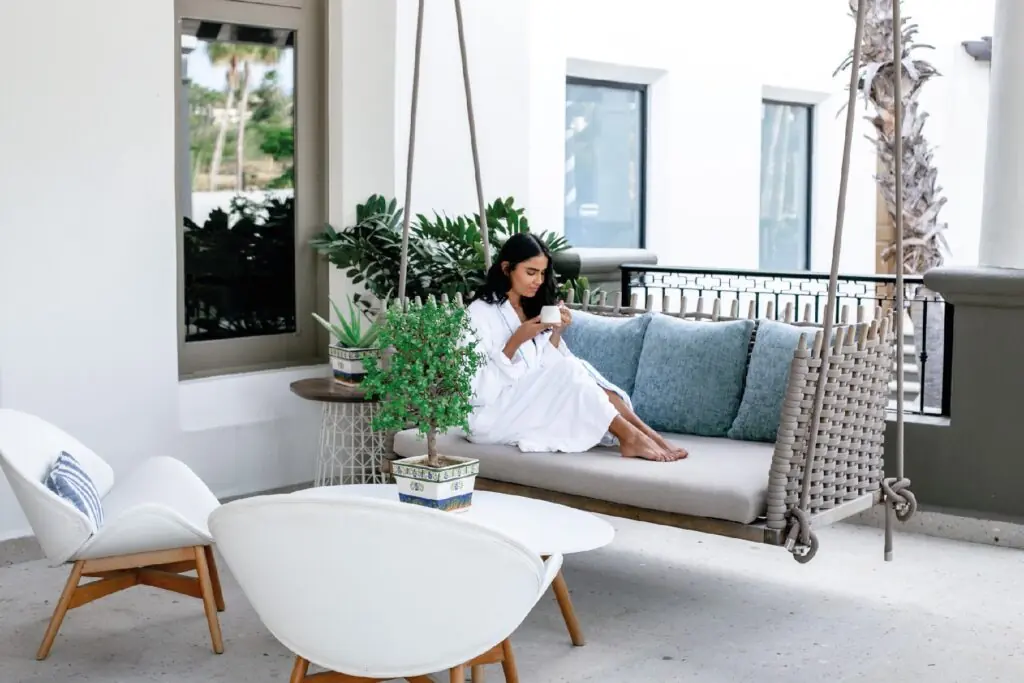 A girl relaxing with a cup of tea